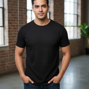 Men's Premium Cotton Solid Black Crew-Neck T-Shirt – Slim Fit, Half Sleeves