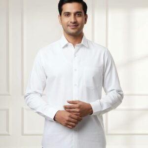 Men's Formal White Shirt | Pure Cotton Solid Full-Sleeved Dress Shirt