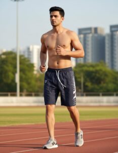 Men's Navy Blue Typography Printed Running Shorts wear