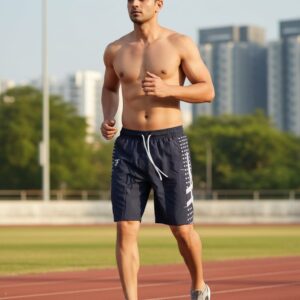 Men's Navy Blue Typography Printed Running Shorts wear