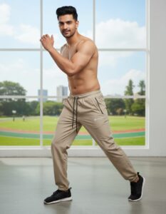 Men’s Lightweight Dry-Fit Sports Track Pants in Sand Beige