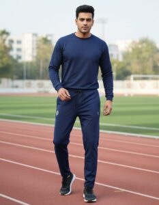 Men's Solid Navy Blue Crew-Neck Jogger Set