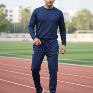 Men's Solid Navy Blue Crew-Neck Jogger Set