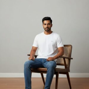 Men's Solid White Crew-Neck Slim-Fit Cotton T-Shirt